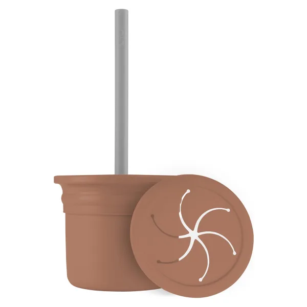 Oioi Ham Hüp Silikon Pipetli Bardak 6+ Ay Woody Brown - Powder Grey - Kahverengi