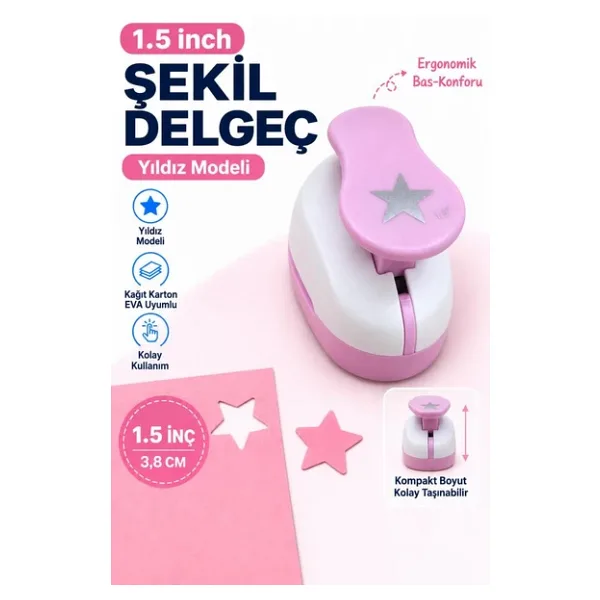 RedApple Şekilli Büyük Boy Delgeç/Şekilgeç 3.8 cm Yıldız 32646