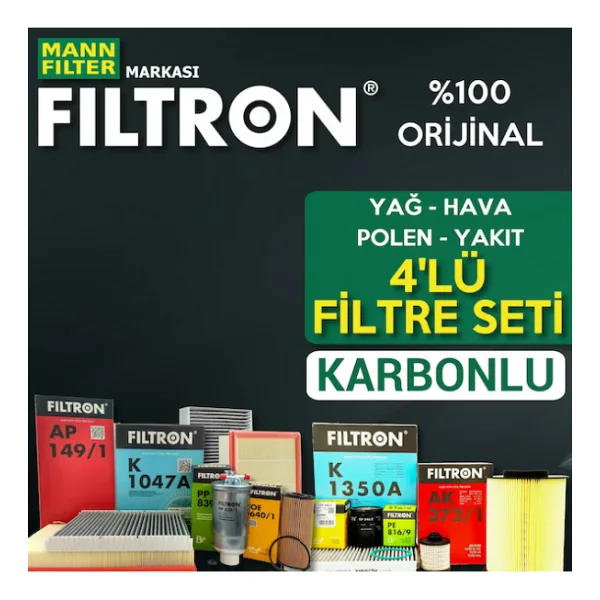 Seat Cordoba 1.4 Filtron Filtre Bakım Seti 2003-2009 4lü Karbonlu
