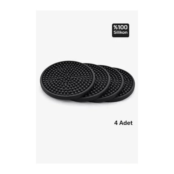 Siliconly 4 Adet Silikon Bardak Altlığı, Bardak Altlığı , %100 Silikon Bardak Altlığı Siyah