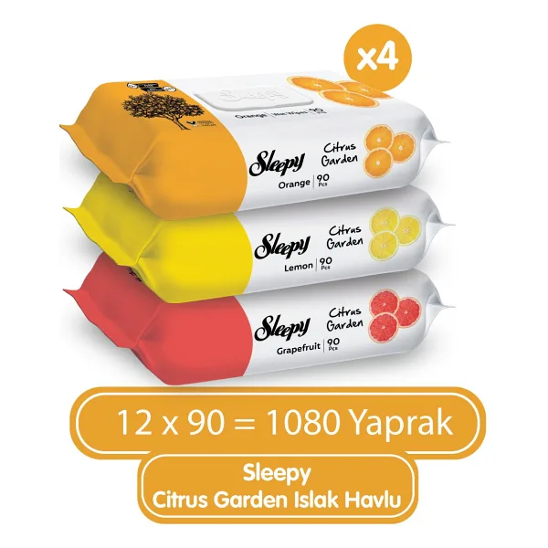 Sleepy Citrus Garden 90 Yaprak 12'li Paket Islak Bebek Havlusu