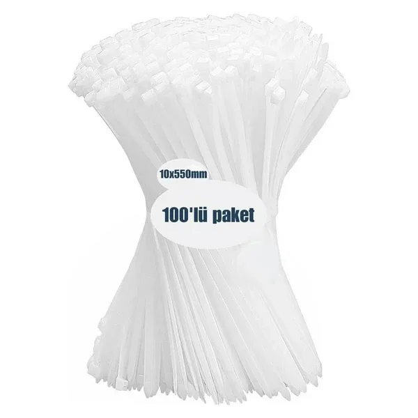 Supervac 10 x 550MM Plastik Kelepçe, Kablo Bağı, Cırt Kelepçe 10x550 100'LÜ Paket Beyaz