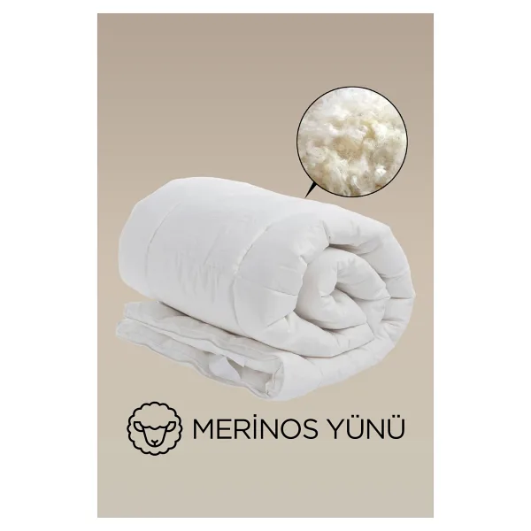 Tek Kişilik Kuzu Yünü %100 Doğal Yorgan Özel Çantalı Organik Merinos Yün Yorgan - 155 x 215 cm - Beyaz