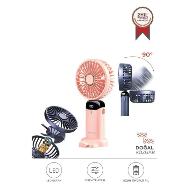 Torima F-19 Şarjlı Pembe Masaüstü Vantilatör