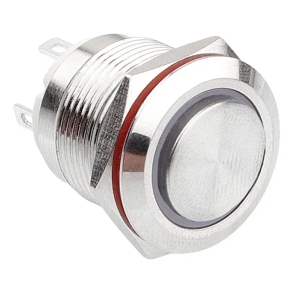 WD19H-G1-E 19mm Çıkık Yaylı Işıklı Metal Buton - Beyaz