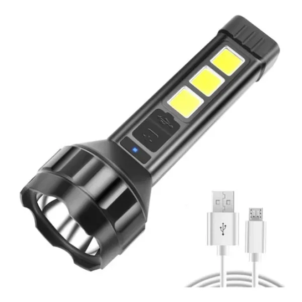 Wellhise 659 USB Şarjlı El Feneri Cob Yan Işık Güçlü El Feneri USB Şarj Edilebilir Açık Kamp Lambası Taşınabilir [enerji Sınıfı A+++]