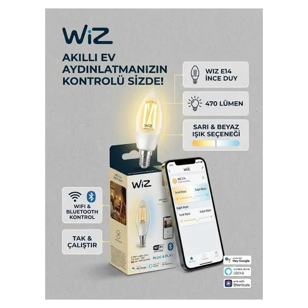 WiZ C35 4.9 W-40 W E14 Akıllı LED Ampul