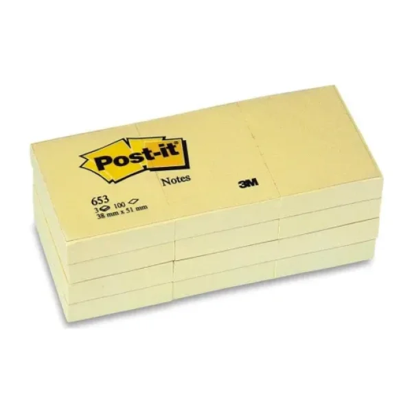 3M Post-It 653 Yapışkanlı Not Kağıdı 100 Yaprak 38 x 51 cm Sarı 12'li