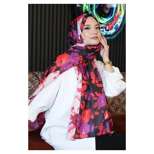 Afvente Çiçek Desen Pembe Soft Pamuk Şal