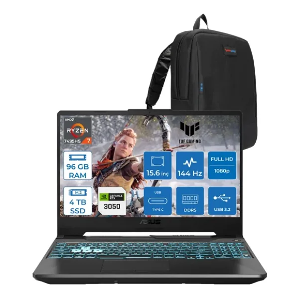 Asus Tuf Gaming A15 FA506NCR Amd Ryzen 7 7435HS 96GB Ddr5 4tb SSD RTX3050 4gb 15.6" Fhd IPS 144HZ Freedos Taşınabilir Bilgisayar HN034F32 + Zetta Çanta