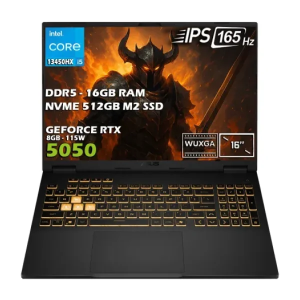 Asus TUF Gaming F16 FX608JH-RV010 i5-13450HX 16 GB 512 GB SSD RTX5050 16" WUXGA Gaming Laptop