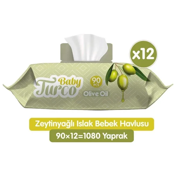 Baby Turco Zeytinyağlı 90 Yaprak 12'li Paket Islak Bebek Havlusu