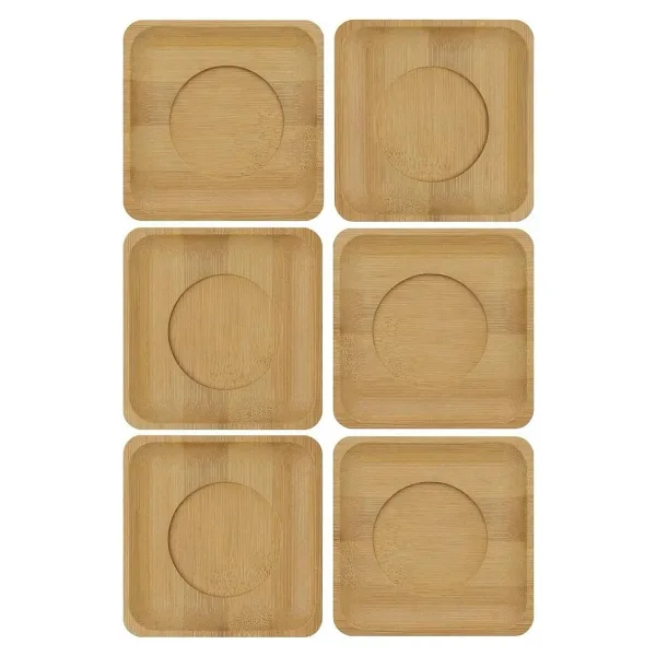 Bambu Çay Tabağı Altlığı, Kare Şekilli, Bej, Elde Yıkama Önerilen, Bulaşık Makinesi Uygun Değil, 10 x 10 cm, 6 Parça