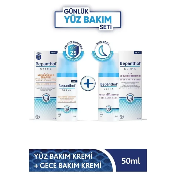 Bepanthol Derma Nemlendirici & Besleyici Spf 25 Yüz Kremi 50 ml + Yoğun Nemlendirici Gece Kremi 50 ml