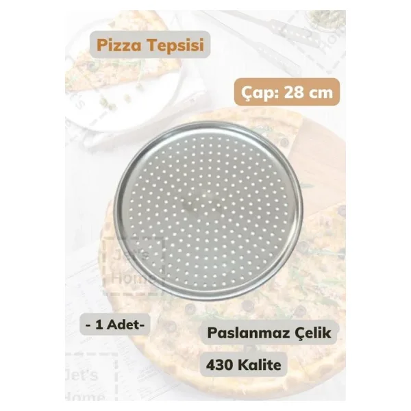 Çelik Pizza Tepsisi 28 cm Paslanmaz Çelik Tepsi