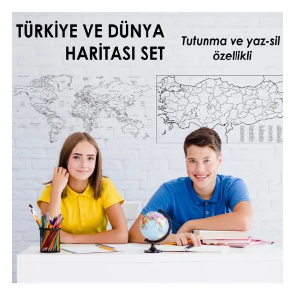 Cengo Dünya Ve Türkiye Haritası Seti Kağıt Tahta - Doldurulabilir Silgili Kalem Hediye