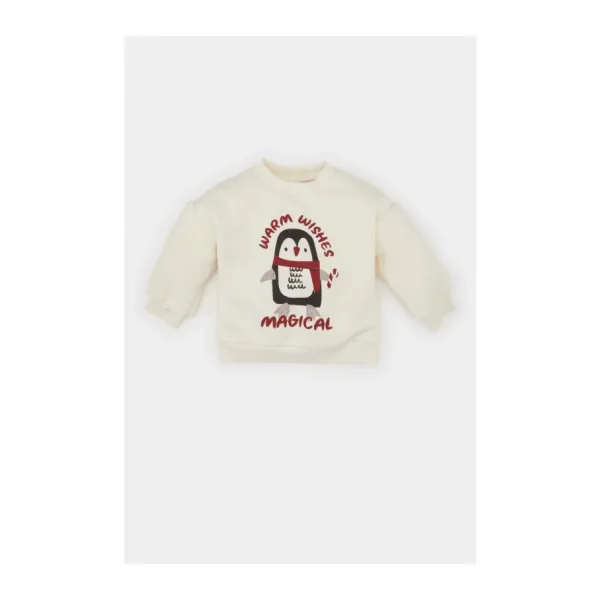 DeFacto Kız Bebek Bisiklet Yaka Yılbaşı Temalı İçi Yumuşak Tüylü Sweatshirt D6229A524WNER233 Ekru