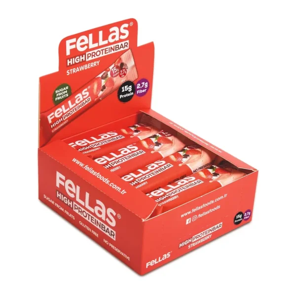 Fellas Yüksek Protein Bar - Çilekli 45 g x 12 Adet