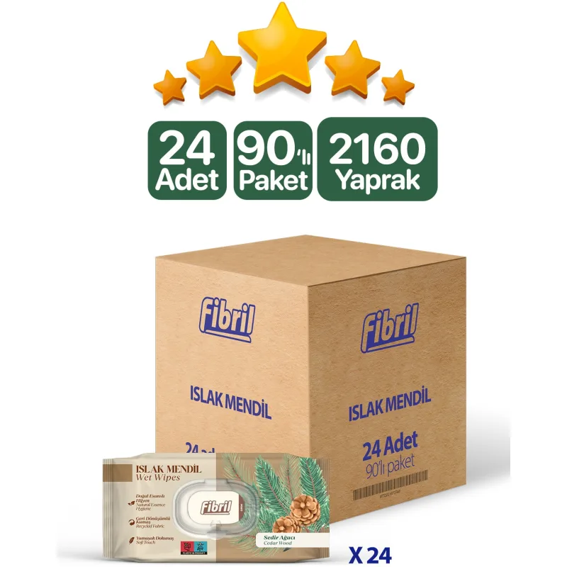 Fibril Sedir Ağacı Kokulu 90 Yaprak 24'lü Paket Islak Mendil