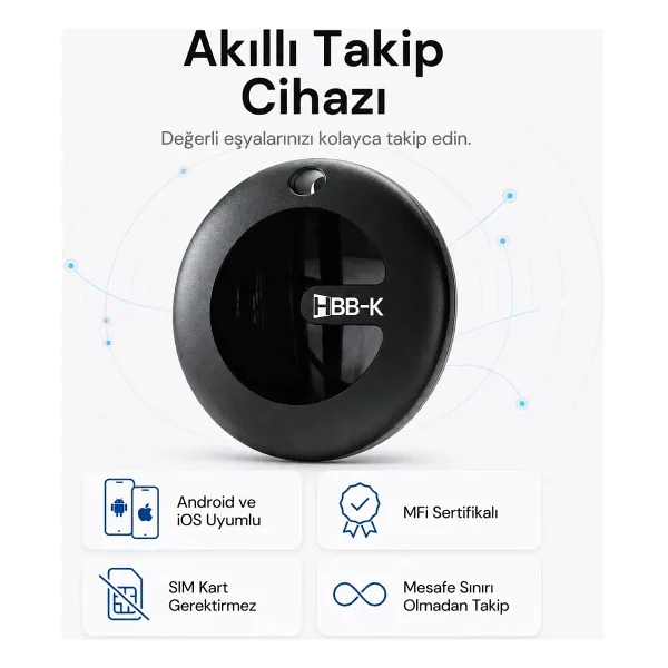 HBB-K Android Uyumlu Tag Google Sertifikalı Takip Cihazı - Android Uyumludur - Siyah