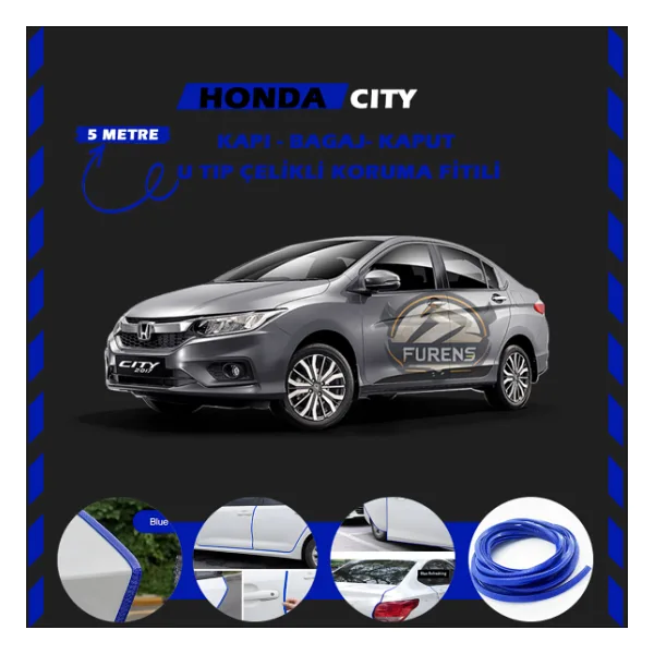 Honda City Oto Araç Kapı Koruma Fitili 5metre Parlak Mavi Renk