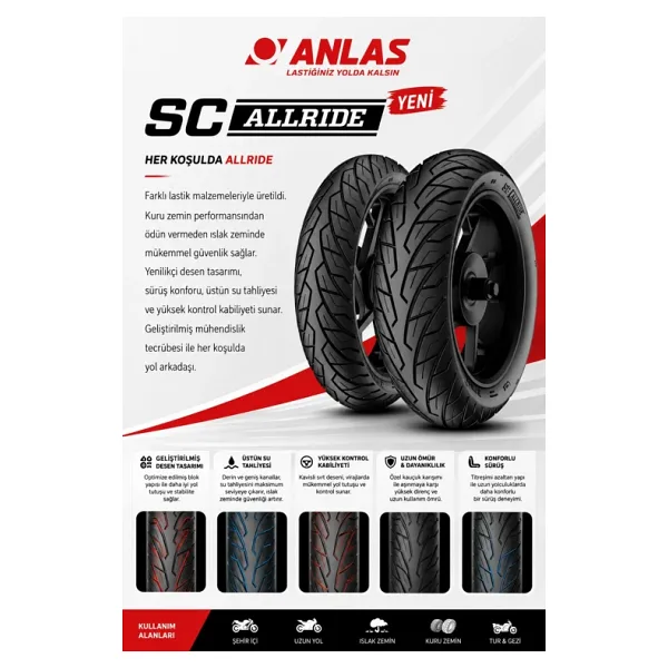 Honda Pcx 125 2021 Ve Sonrası Ön Arka Lastik Takım Anlas Sc Allride 4 Mevsim Yeni Üretim Obl001