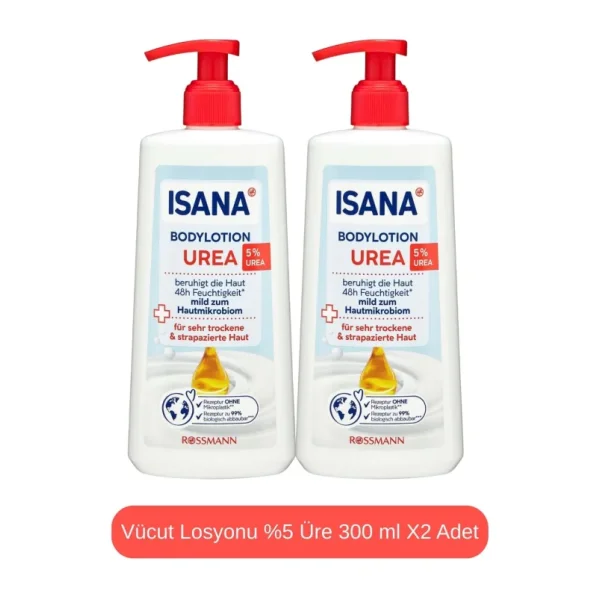 Isana Vücut Losyonu %5 Üre Nemlendirici Etki 600 ml İki Adet Hassas Ciltler İçin