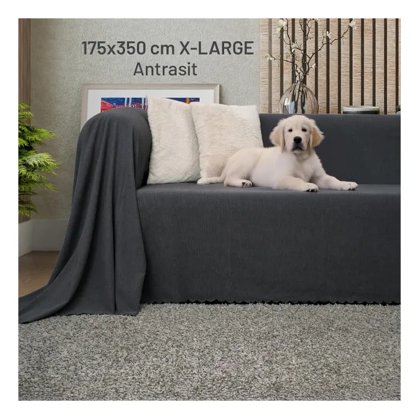 Latuda Home Kaymaz Koltuk Örtüsü Çift Taraflı Mikrofiber Şönil 175X350 cm Xl- Antrasit - Kedi Köpek ve Çocuk Dostu - 175 x 350 cm