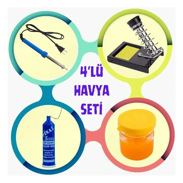Lehimleme Başlangıç Seti  (30W Havya - Tüp Lehim - Lehim Pastası- Havya Sehpası)
