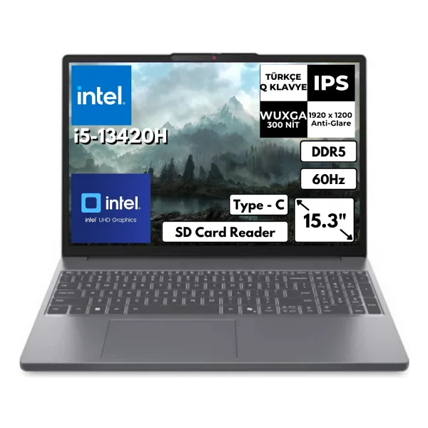 Lenovo IdeaPad Slim 3 15IRH10 83K1004ETR i5-13420H 8 GB 256 GB SSD UHD Graphics 15.3" WUXGA Notebook