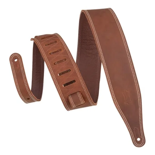 Levy's Leathers Tereyağı Çift Dikiş 6,35 cm genişliğinde Giysi Deri Gitar Askısı; Deluxe Seri - Kahverengi (M17BDS-BRN)