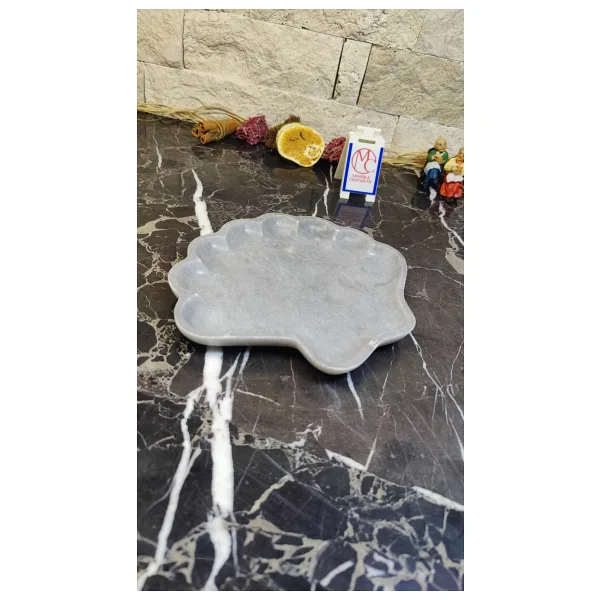 Marble Center Mermer Istiridye Sunumluk Tepsi Dekoratif Çerezlik Kase Tabak - Gri