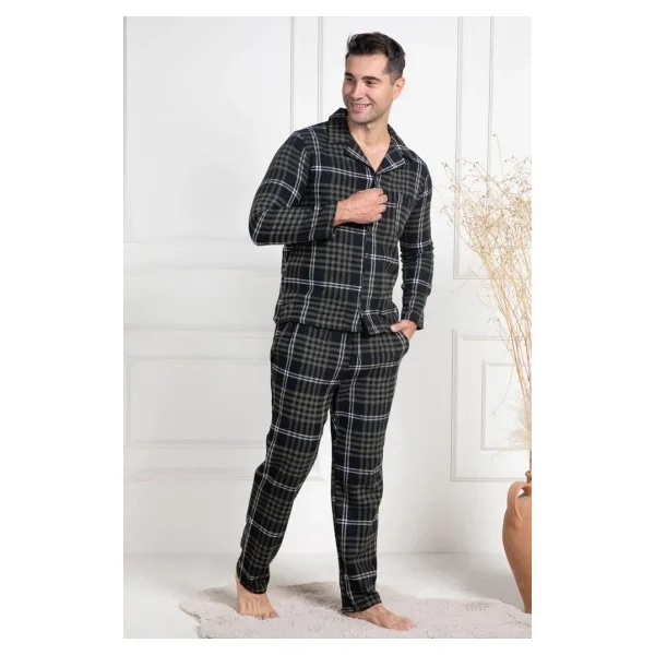 Mecit 2950 Erkek Yeşil Ekoseli Büyük Beden Kışlık Pijama Takımı Yeşil