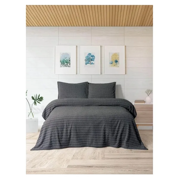 Merinos Modern Twist Antrasit 220x240 cm Çift Kişilik Battaniye Seti