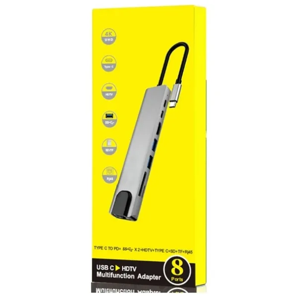 Mi7a 8 In 1 Ethernet Sd USB Type C Hub Hdmı Girişli Macbook Çevirici