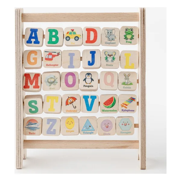 Montessori Ahşap Alfabe Abaküs / 3+ Yaş / Renkli Harfler, Şekiller ve Görseller / Eğitici, Öğretici ve Güvenli Çocuk Oyuncağı