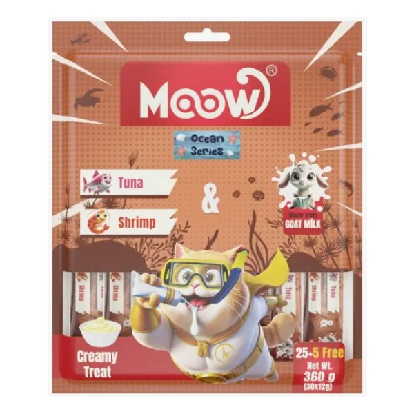 Moow Ton Balıklı Karidesli Keçi Sütlü Krema 30x12 gr Yetişkin Kedi Ödül Maması