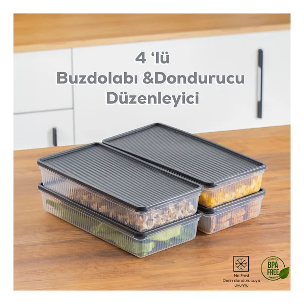 Porsima 1101 4 Lu Dikdortgen No-Frost Derin Dondurucu Cok Amacli Yiyecek Saklama Kabi Seti