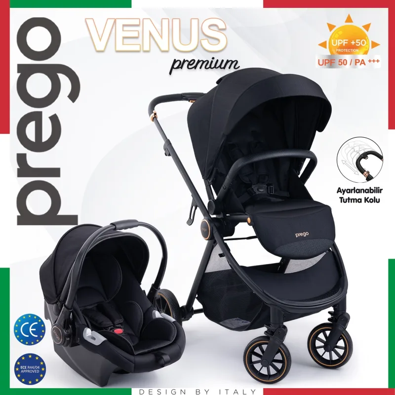 Prego 2029 Venüs Premium Siyah Travel Sistem Bebek Arabası