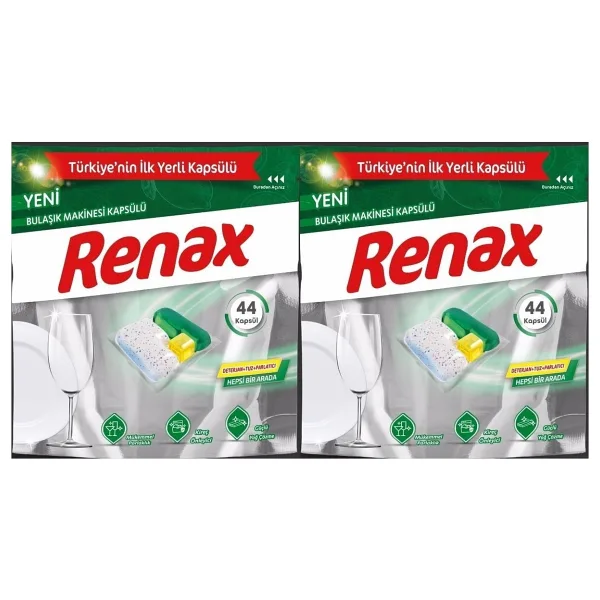 RENAX Bulaşık Makinesi Kapsülü 88 Adet Hepsi Bir Arada Yağ ve Kireç Çözücü Kokulu