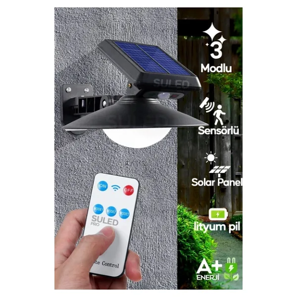 Suled Sensörlü Solar Bahçe Aydınlatması 3Modlu A+ Kumandalı 30W Retro Stil 360x Dekorasyon Bahçe Led Işık