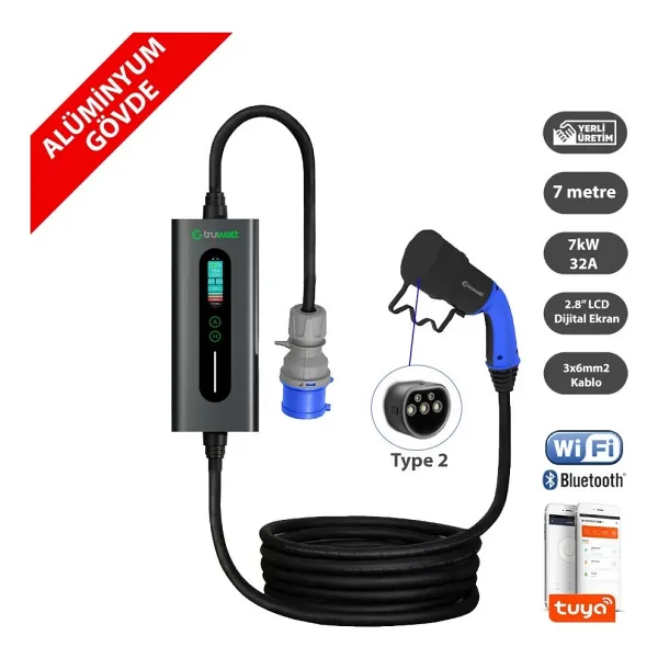 Truwatt Zta307 Taşınabilir Elektrikli Araç Şarj Cihazı 32a/7kw/220v (7 METRE)