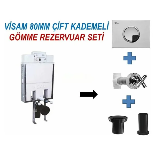 Visam Gömme Rezervuar Slim 80 Asma Klozet Için +Kumanda Paneli - Beyaz