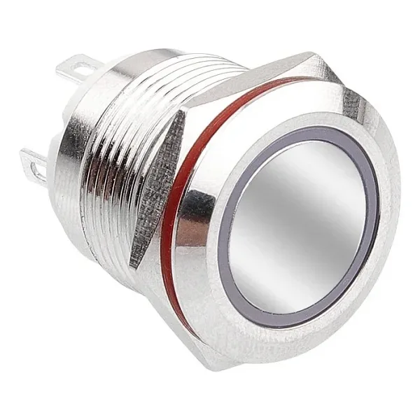 WD19H-P1-E 19mm Düz Yaylı Işıklı Metal Buton - Beyaz