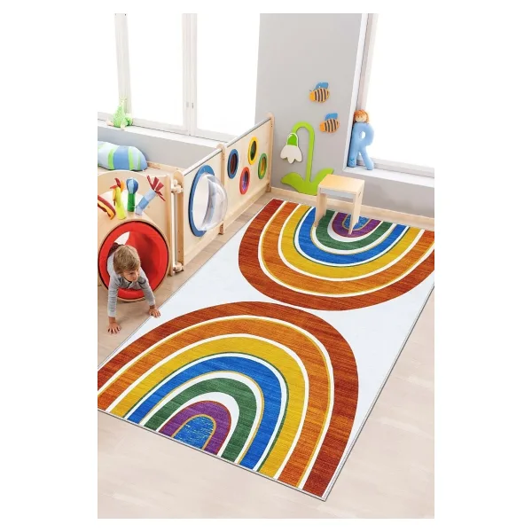 West Home Makinede Yıkanabilir Kaymaz Taban Leke Tutmaz Renkli Bebek Ve Çocuk Halısı