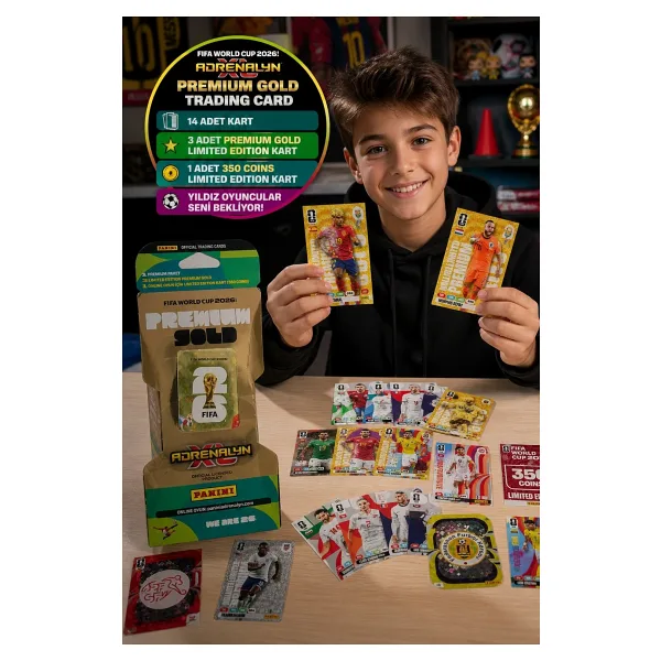 1 Paket Panini FIFA 2026 Adrenalyn XL Premium Gold Kart Seti 14 Kart Koleksiyon Kartı