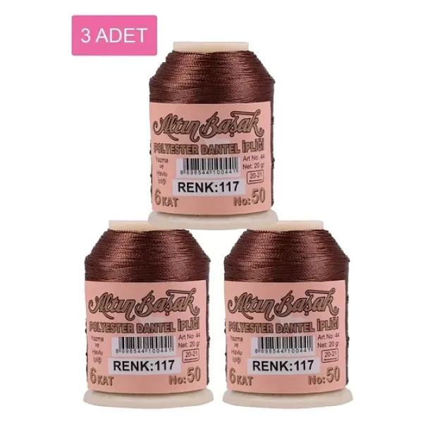 3 Adet Altınbaşak Oya ve Dantel İpi 20 gr - Royaleks - No: 117