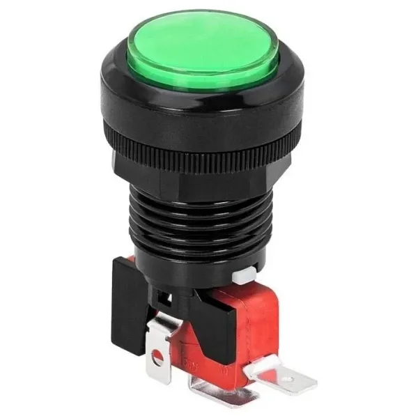 33mm 12V Işıklı Oyun Makinesi Butonu - Yeşil