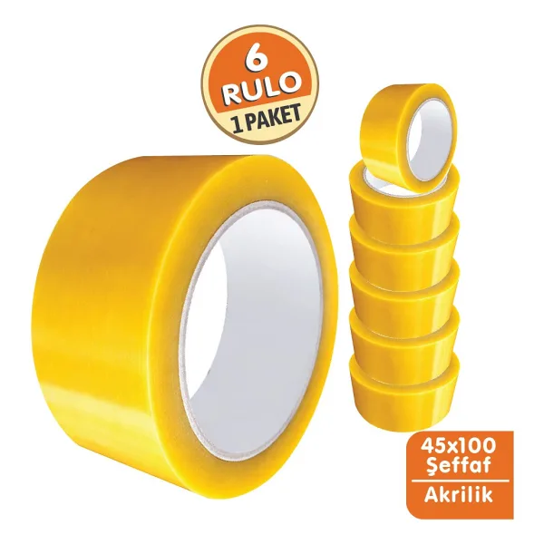 45x100 Şeffaf Bant (6 ADET) - Dayanıklı Ambalaj ve Koli Bandı-Ekonomik Seri