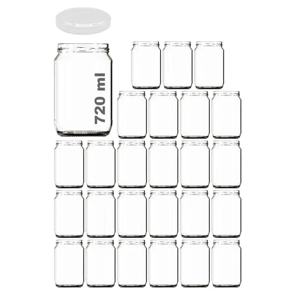 Afracam 720 ml Metal Beyaz Kapaklı Bal Kavanozu 720 cc Şeffaf Konserve Kavanoz 25 Adet (1 kg Bal Alır)